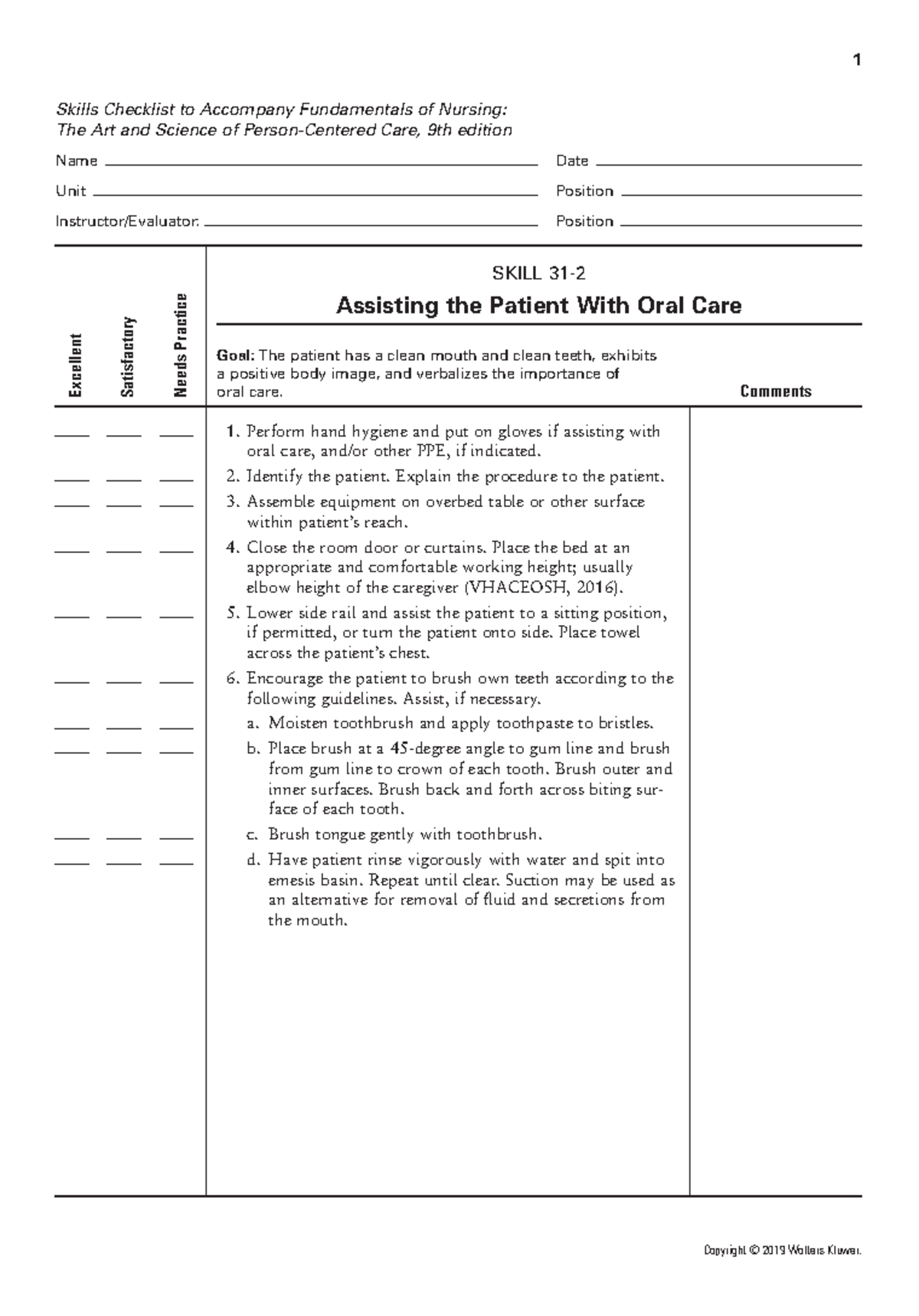 ch-31-oral-care-nursing-skills-checklist-1-skills-checklist-to