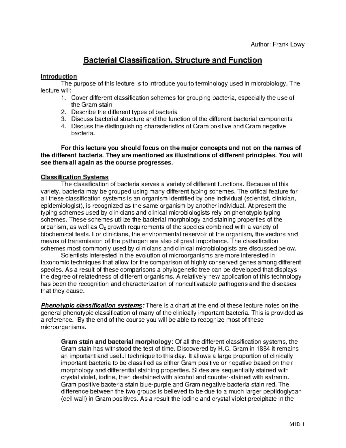 Bacterial classification - Author: Frank Lowy Bacterial Classification ...