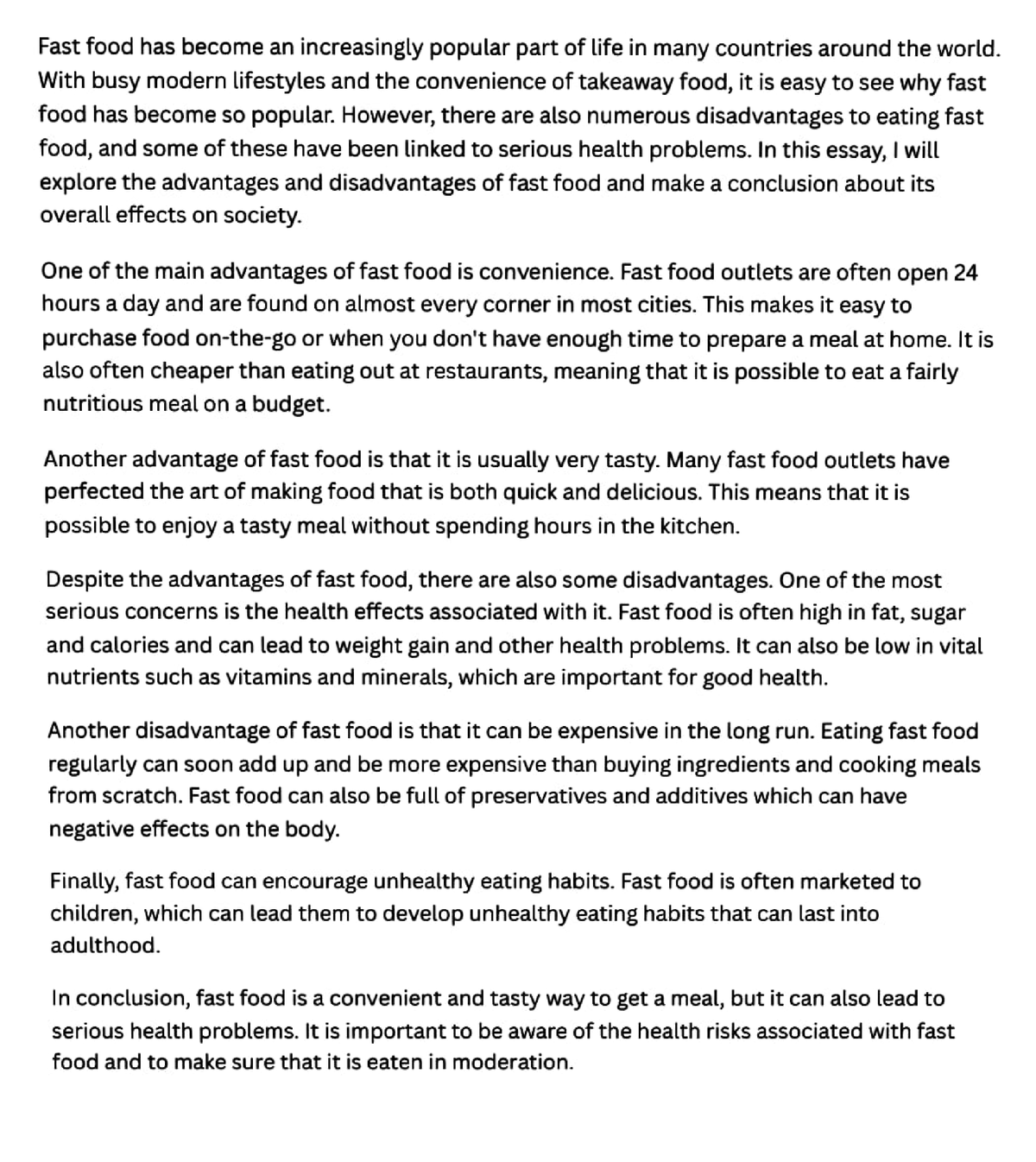 essay on fast food for class 5