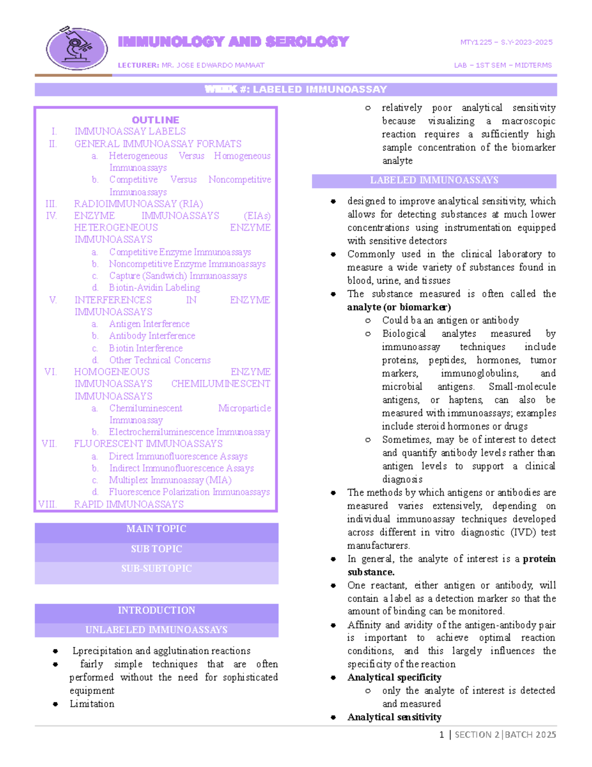 IS Labeled Immunoassay LAB - LECTURER: MR. JOSE EDWARDO MAMAAT LAB ...