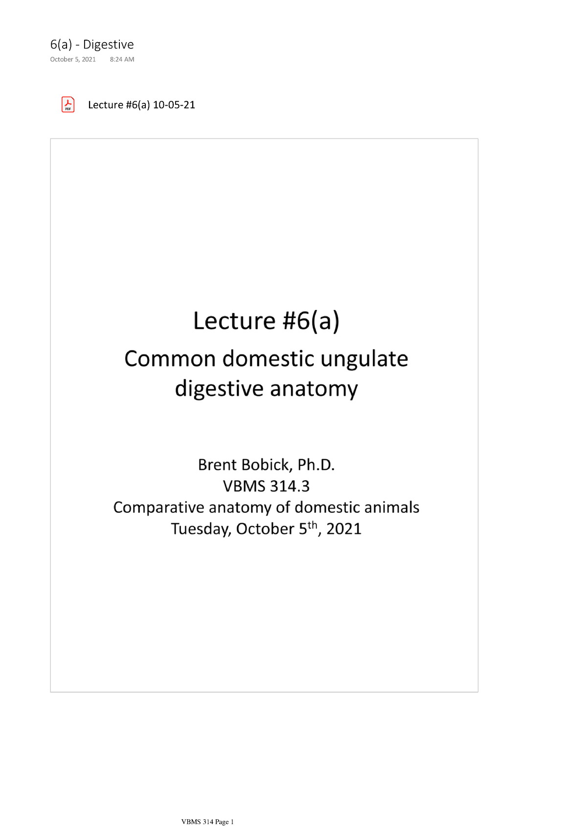 Lecture 6(a) - Digestive - Lecture #6(a) 10-05- 6(a) - Digestive ...