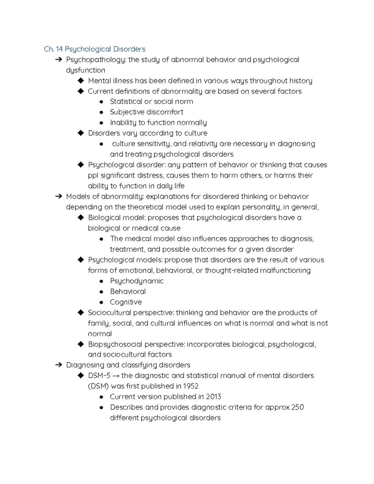 Chapter 14 Psychological Disorders Part 1 - Ch. 14 Psychological ...