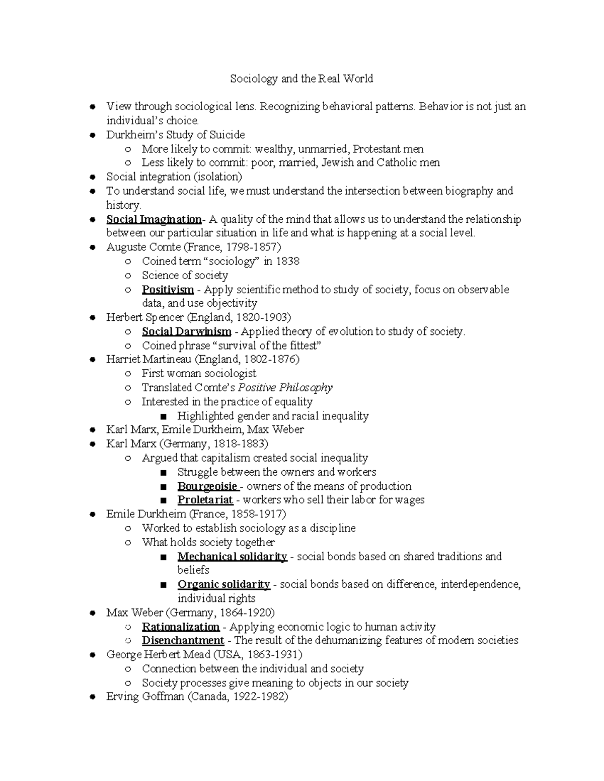 Sociology Ch.1 Notes - Sociology And The Real World View Through ...