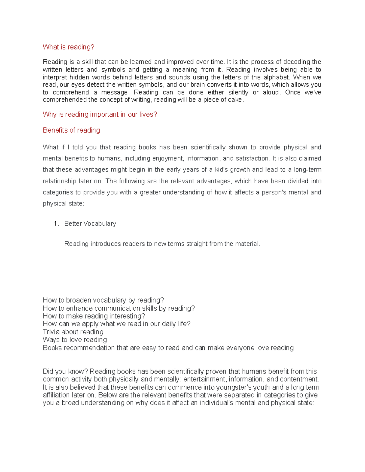 Untitled document - fact - What is reading? Reading is a skill that can ...