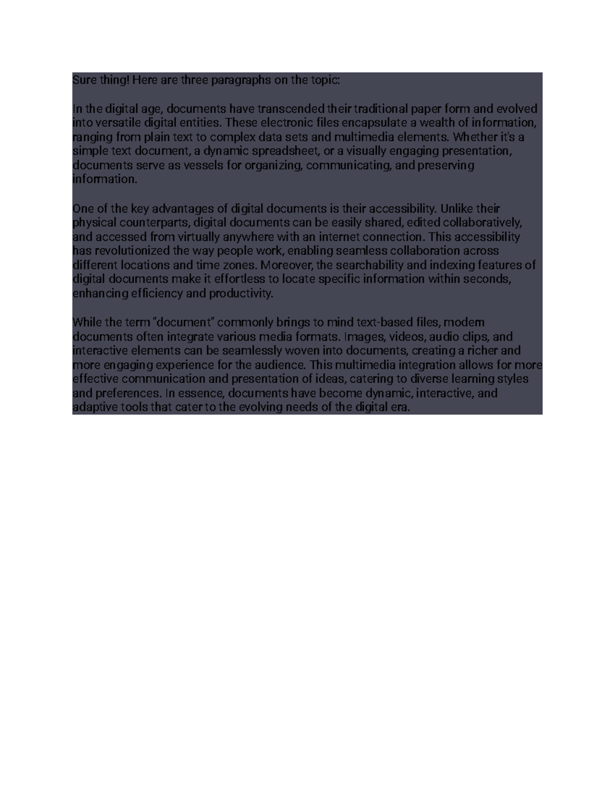 Business random Sure thing! Here are three paragraphs on the topic