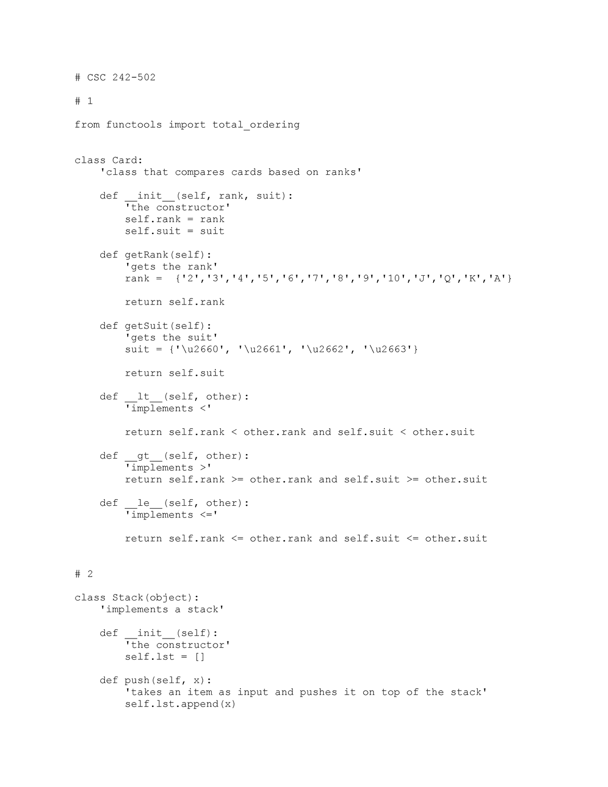 A3 - CSC 242 Homework/Lab/Assignment Python - # CSC 242- # 1 from ...