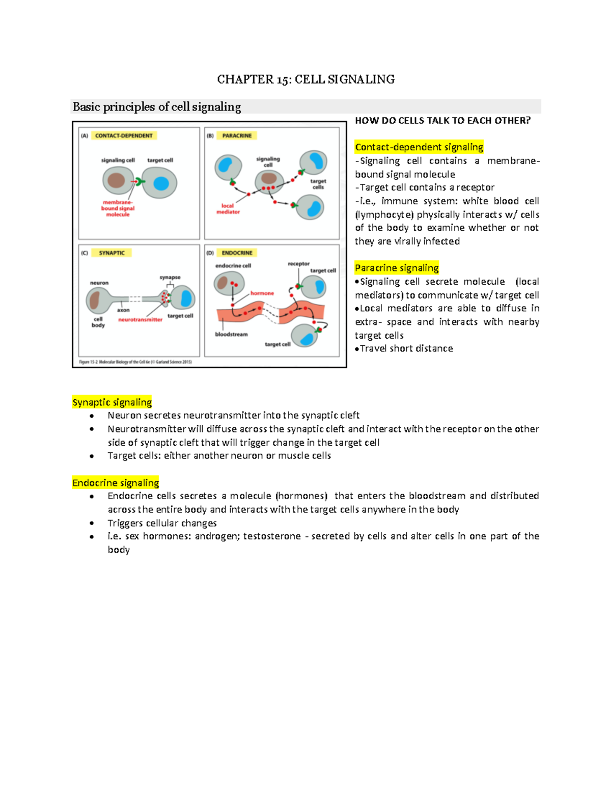 Mboc_ch15 Lecture Notes - CHAPTER 15: CELL SIGNALING Basic principles ...