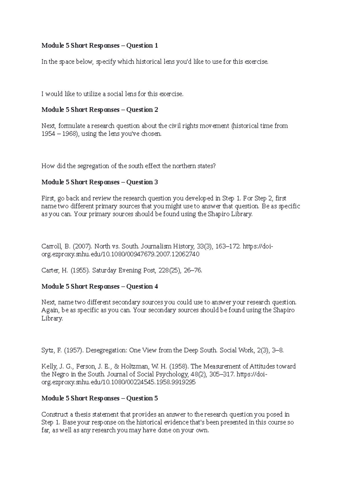 HIS 200 Applied History short answers chapter 5 - Module 5 Short ...