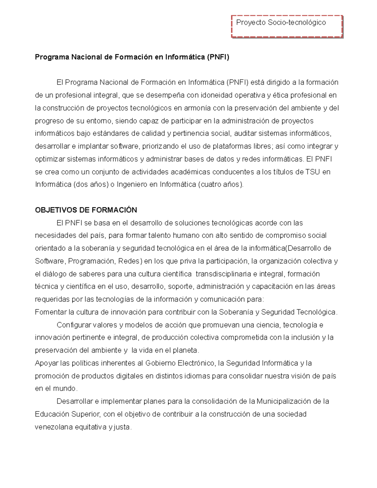 Programa Nacional de Formación en Informática - Presupuesto - Studocu