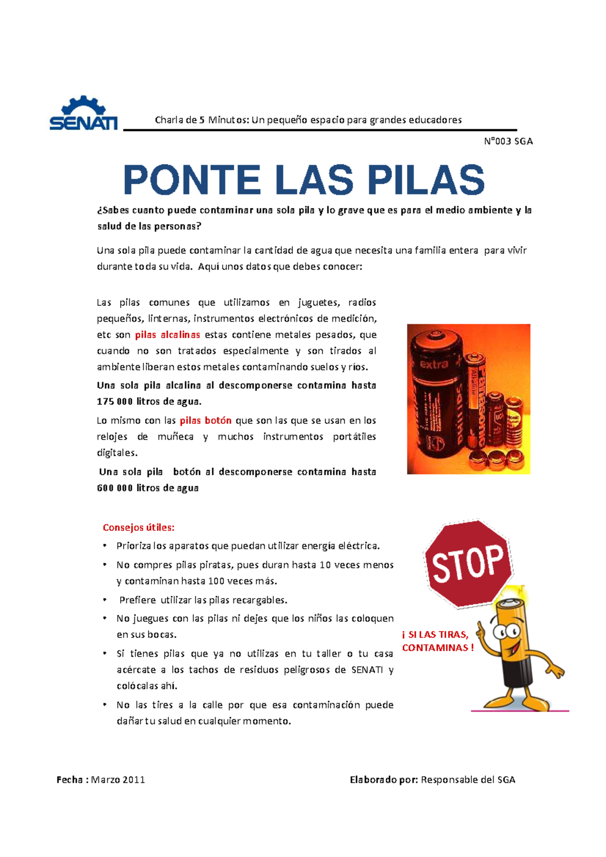 Charla 03 SGA Ponte las Pilas - PONTE LAS PILAS N°003 SGA Charla de 5 ...