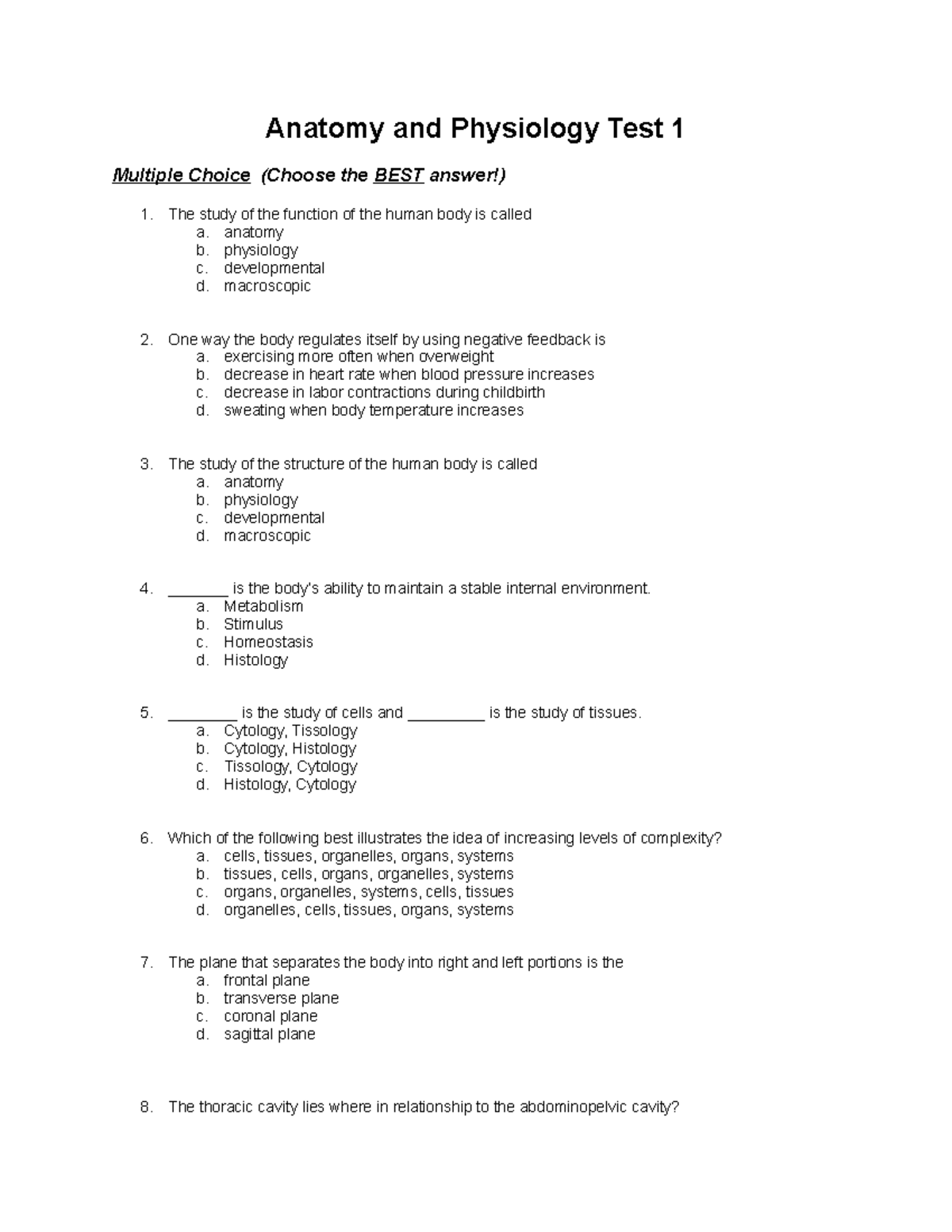 Anatomy And Physiology Test 2 - Anatomy B. Physiology C. Developmental ...