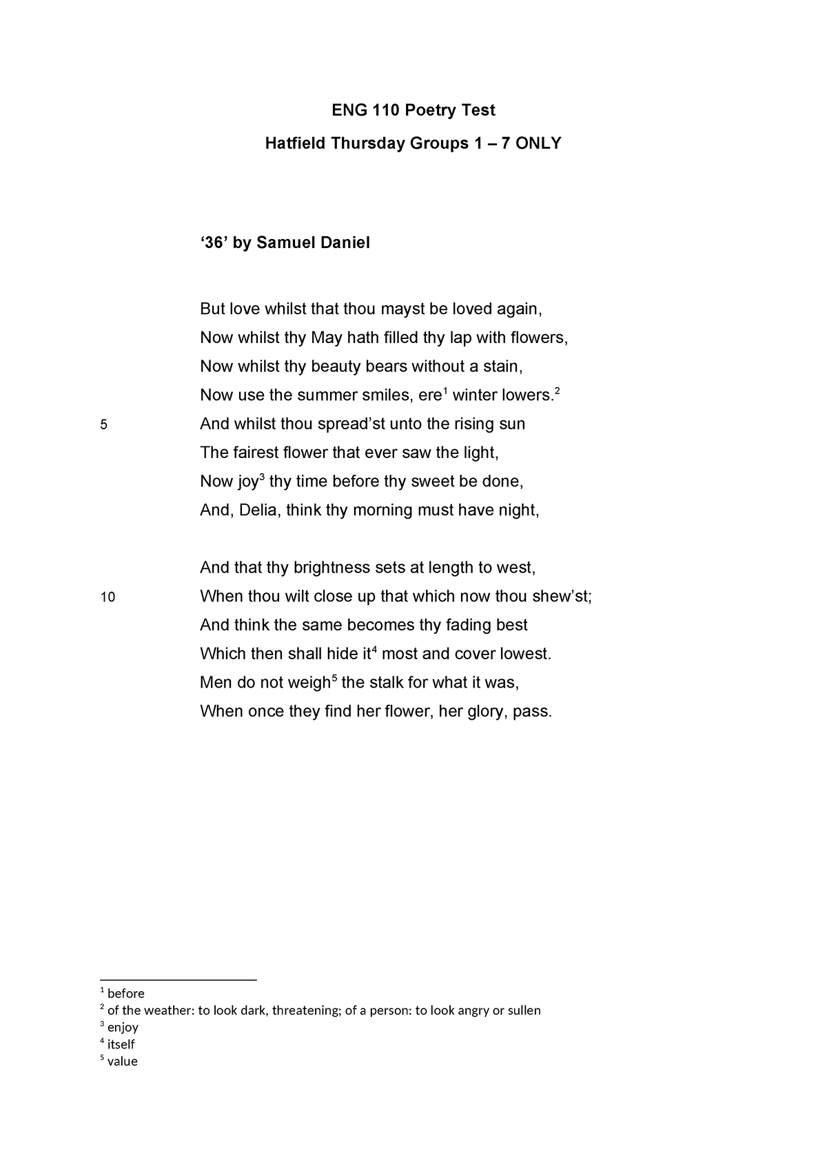 ENG 110 Poetry test - ENG 110 Poetry Test Hatfield Thursday Groups 1 ...