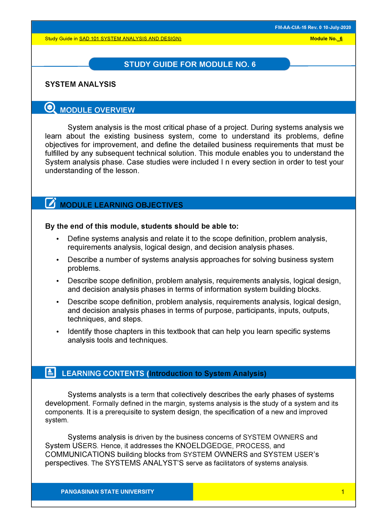 SG 4 - 23sd - STUDY GUIDE FOR MODULE NO. 6 Module No._ 6 Study Guide in ...