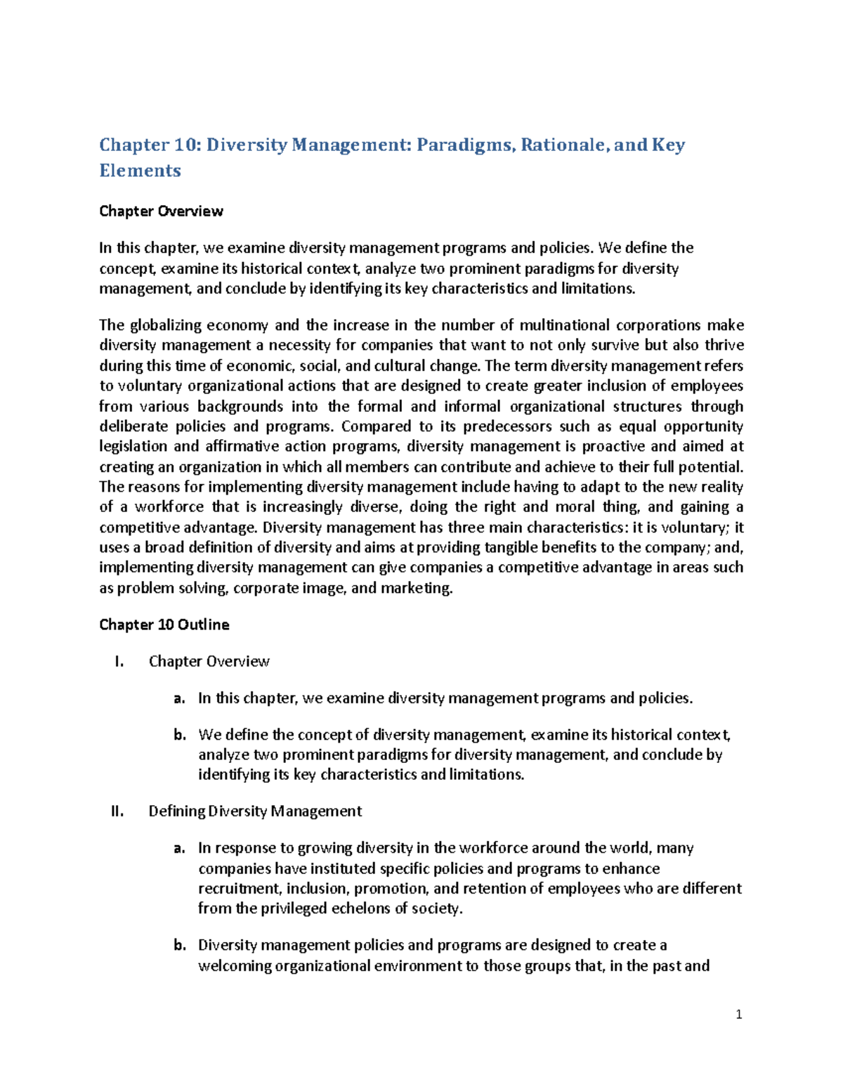 COM 315 - Ch10 outline - Chapter 10: Diversity Management: Paradigms ...