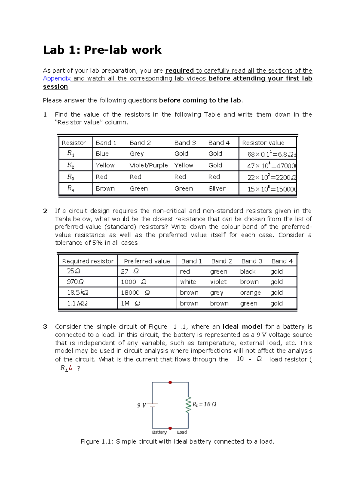 Unsw Elec1111 Lab 1 - Lab 1: Pre-lab Work As Part Of Your Lab ...