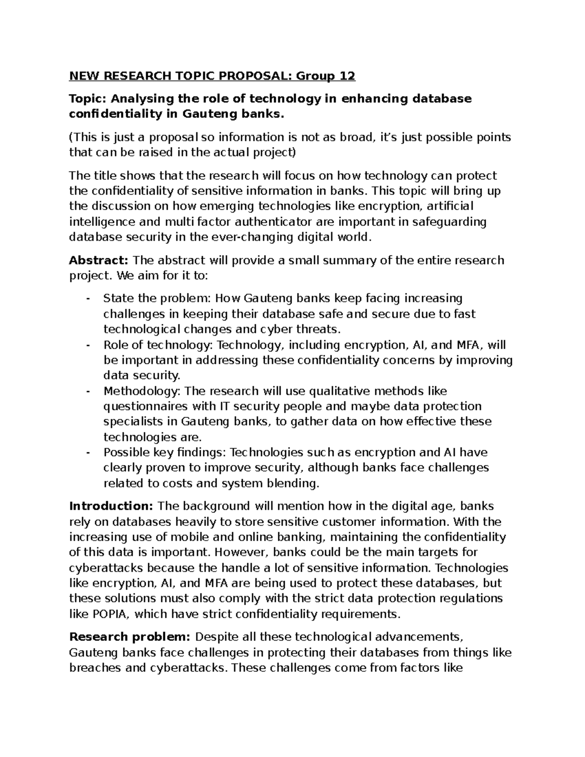 New topic proposal - NEW RESEARCH TOPIC PROPOSAL: Group 12 Topic ...