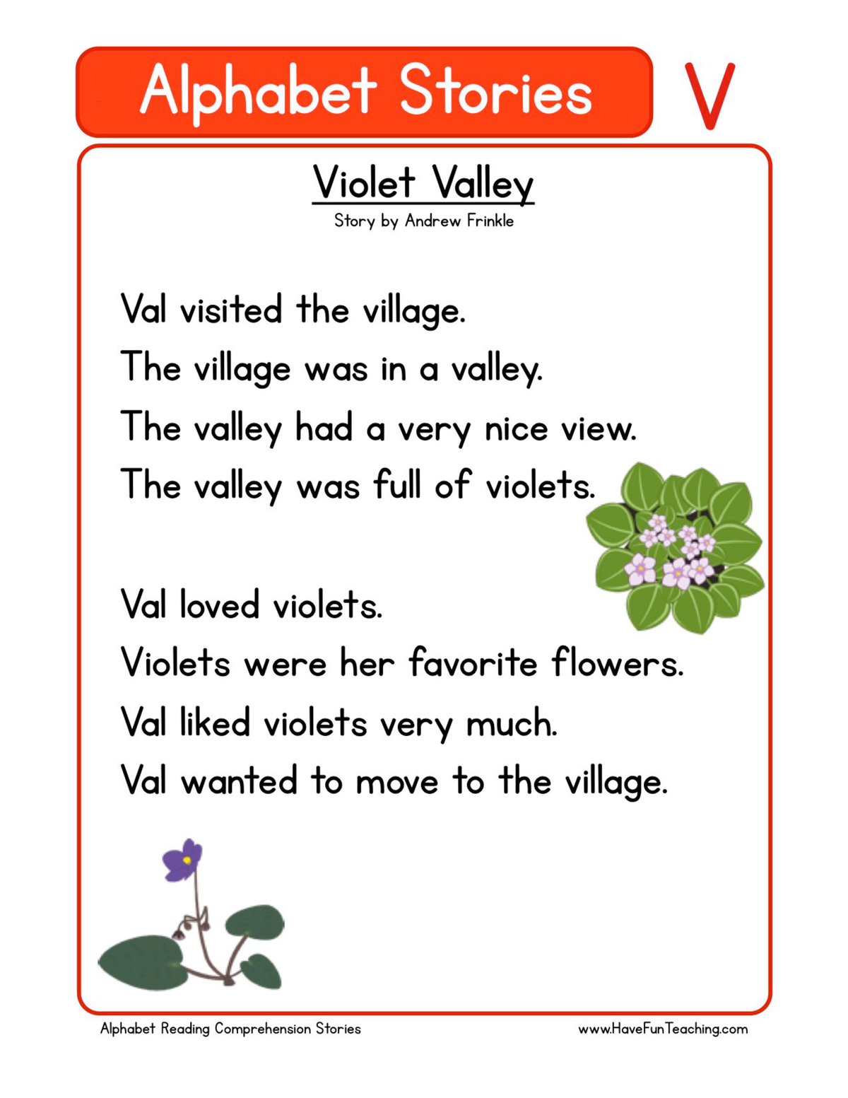 Vv-letter Alphabet Stories Worksheet - Alphabet Stories Violet