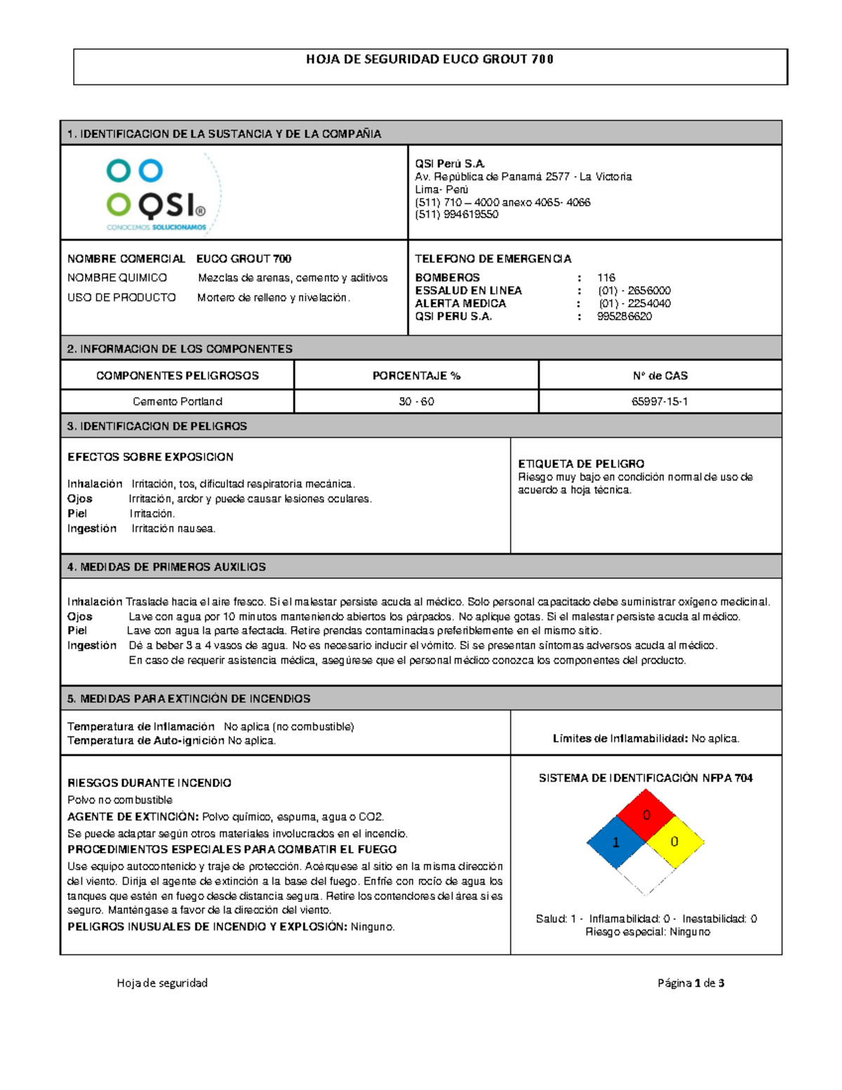 HS Euco Grout 700 hoja de seguridad HOJA DE SEGURIDAD EUCO GROUT