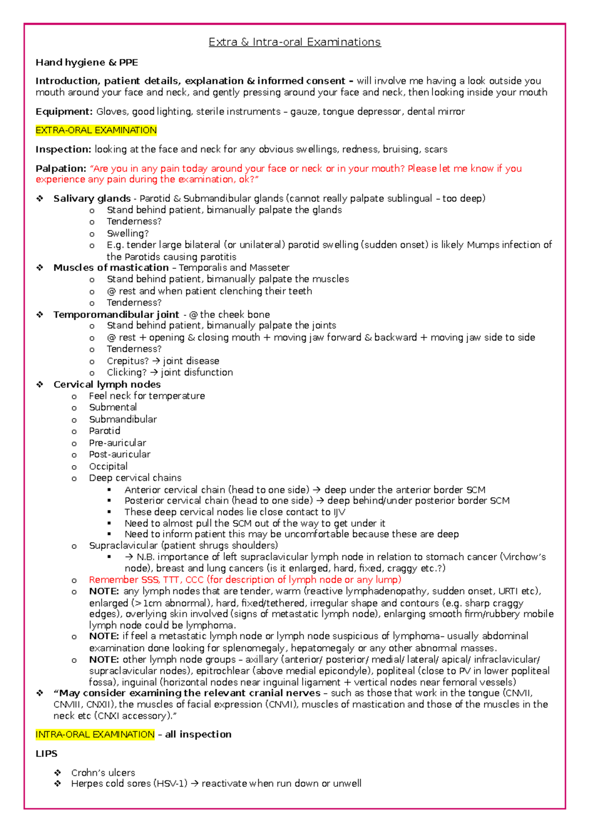 Extra & intra oral cavity examination - Extra & Intra-oral Examinations ...