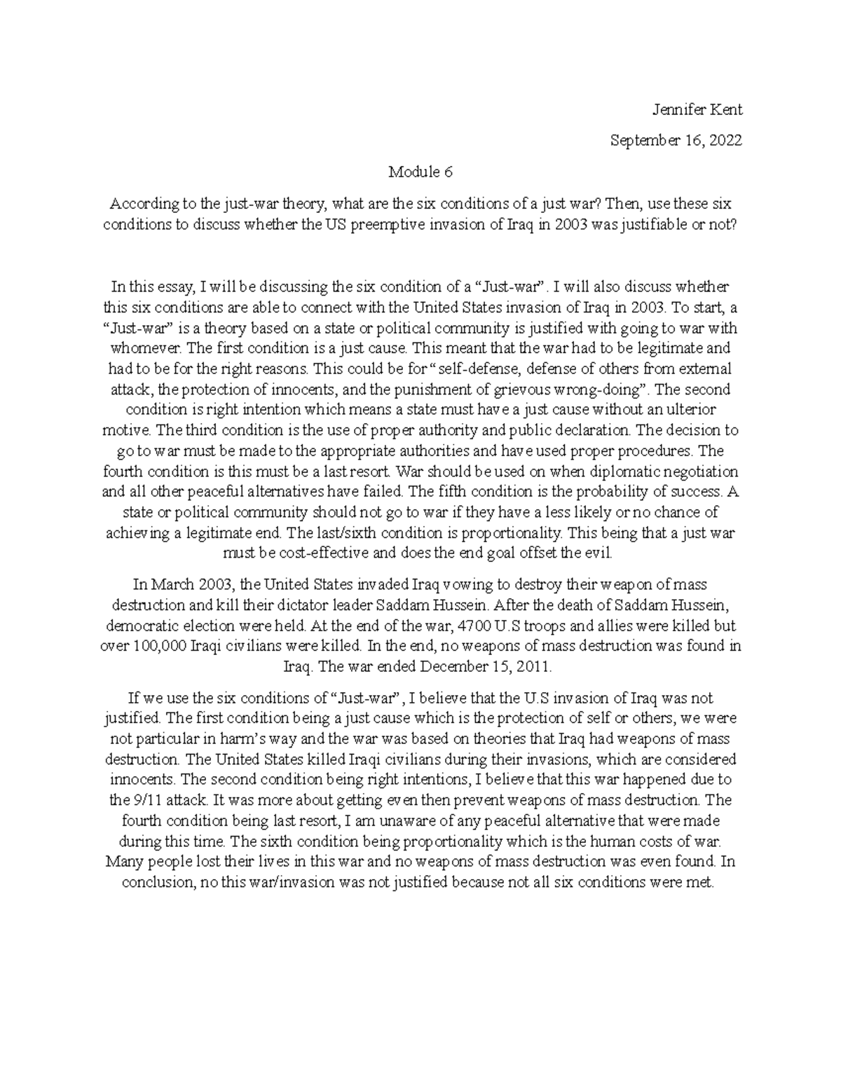Module 6 jk - Essay - Jennifer Kent September 16, 2022 Module 6 ...