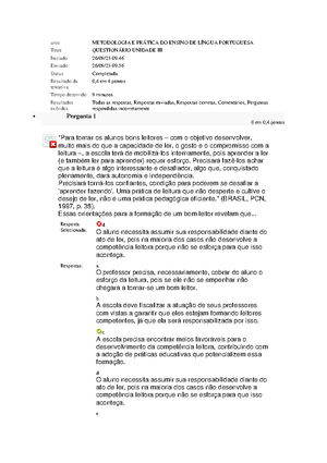 Metodologia E Prática do Ensino de Língua Portuguesa Questionário l - 1 ...