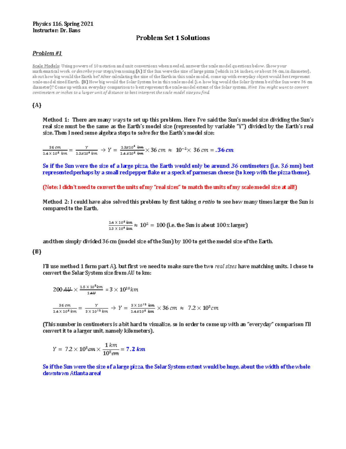Problem Set 1 Solutions Sp 21 - Instructor: Dr. Bans Problem Set 1 ...