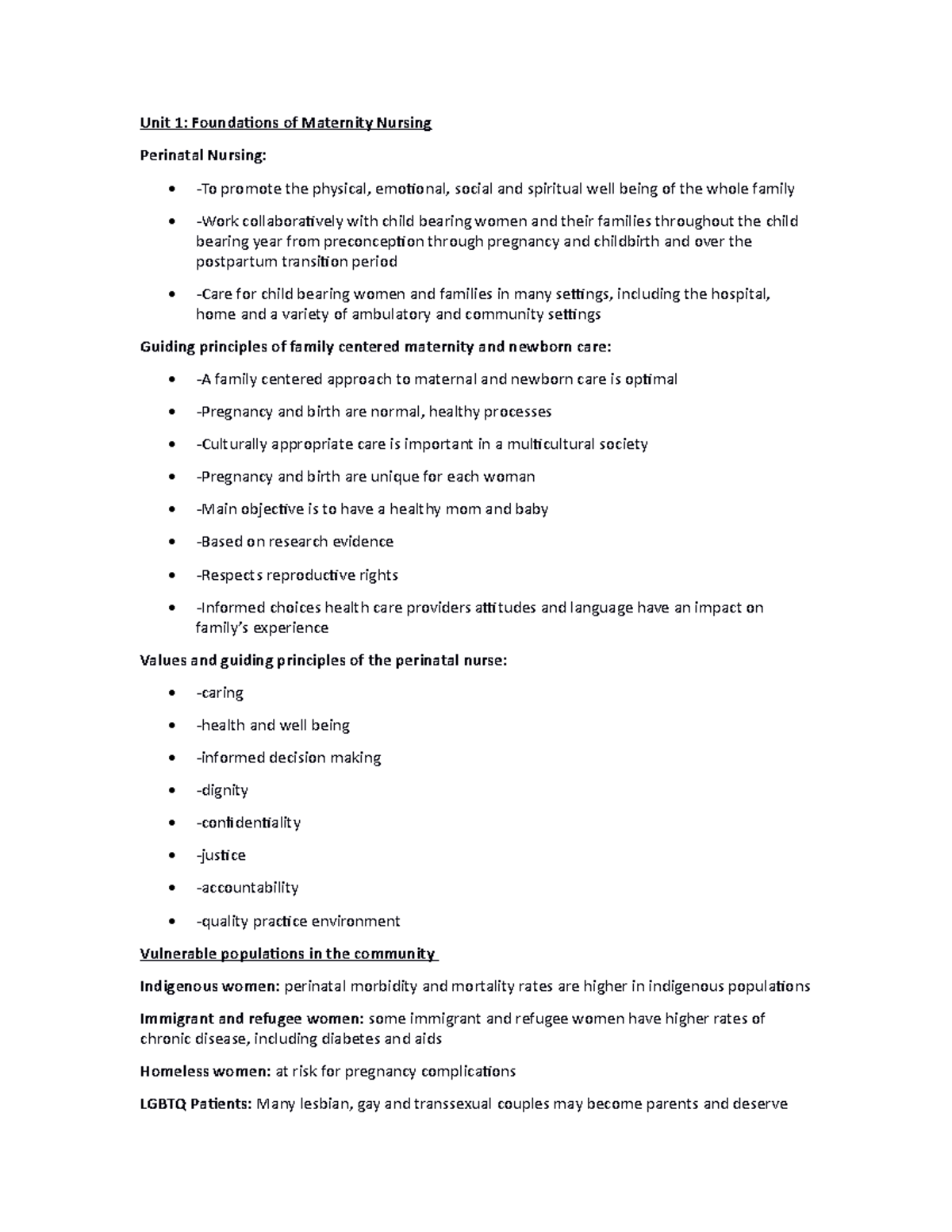 Complete Maternity Nursing Notes Unit 1 Foundations of Maternity
