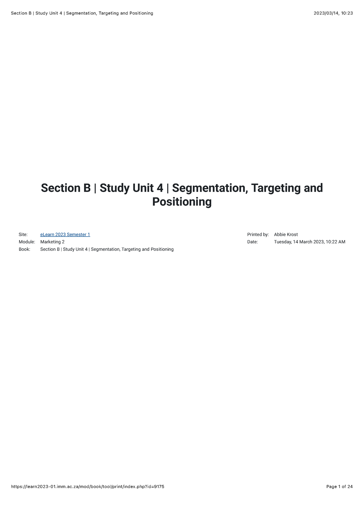 Section B Study Unit 4 Segmentation, Targeting And Positioning ...