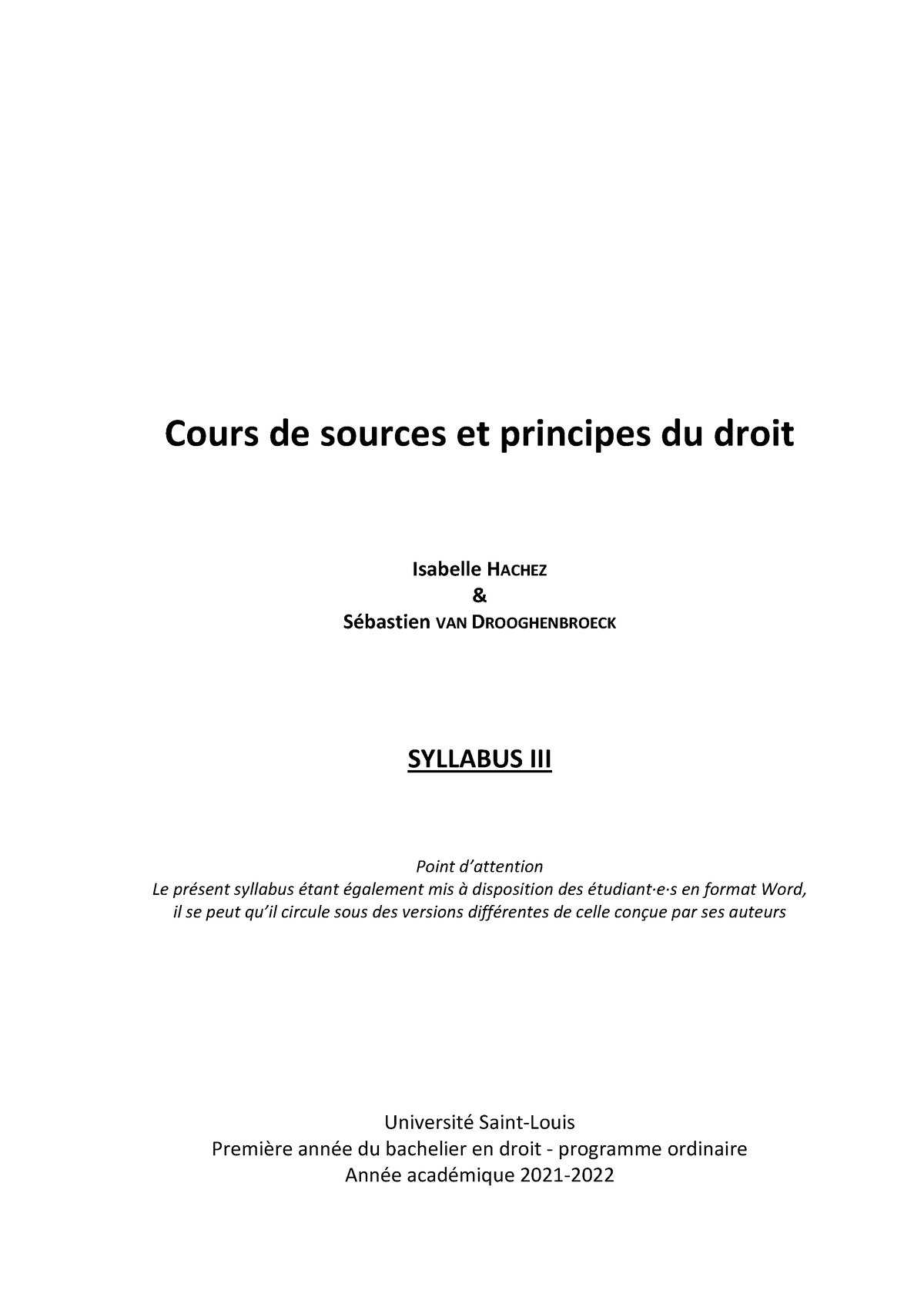 Syll SPD Vol 3 2022 - ANNEE 2021 - Cours De Sources Et Principes Du ...