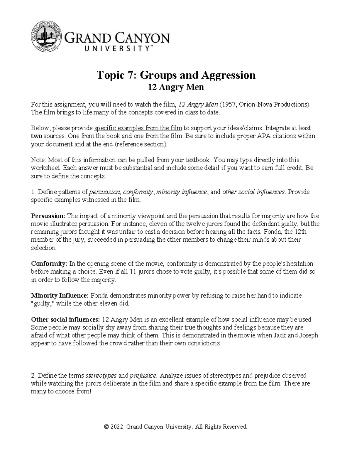 PSY362 RS T7 12Angry Men - Topic 7: Groups and Aggression 12 Angry Men ...