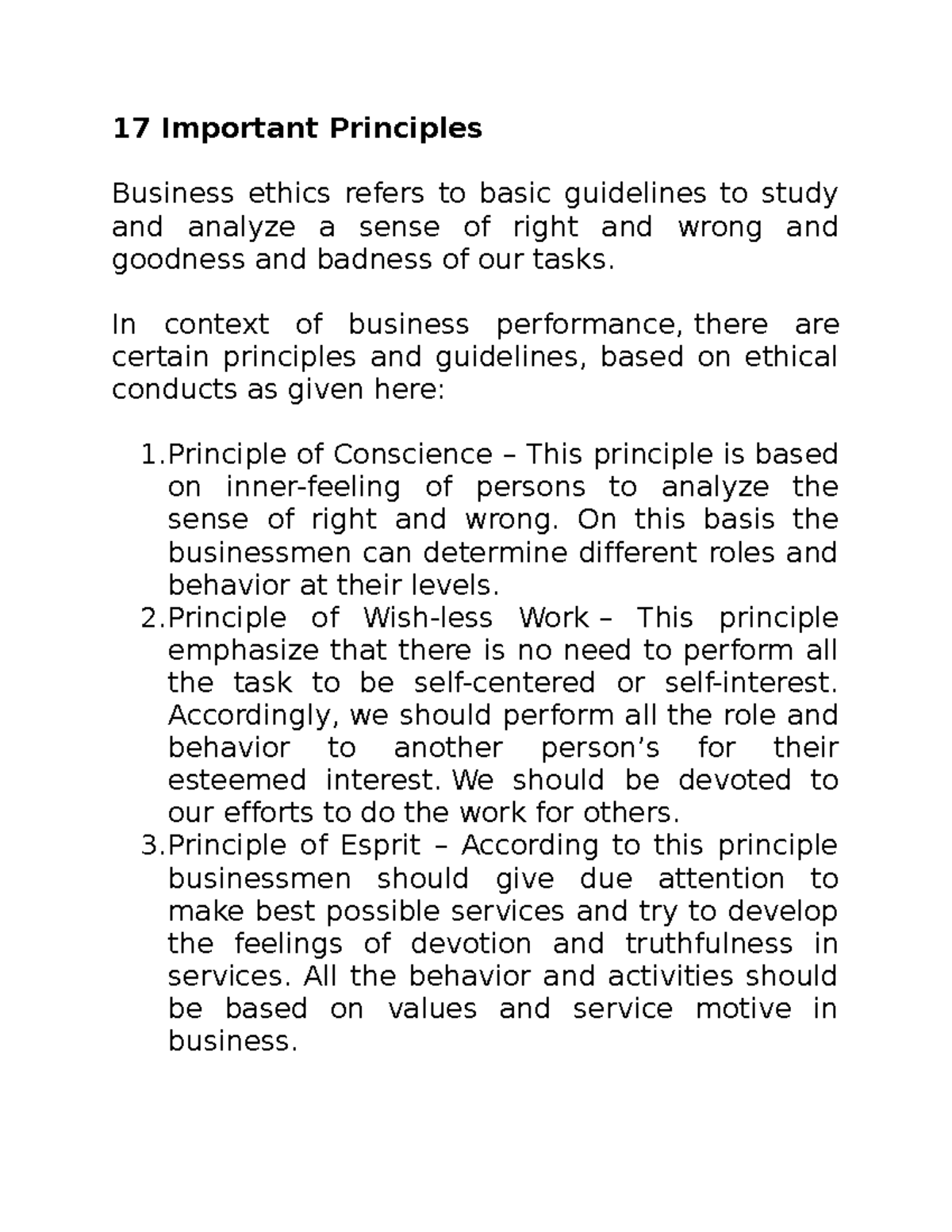 17-Important-principles - 17 Important Principles Business ethics ...
