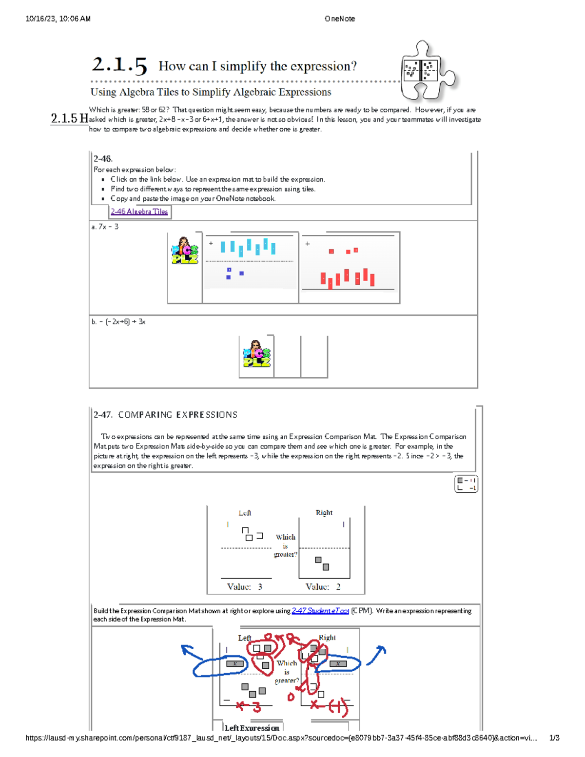 CC MATH 8A Fall 2023- Period 1 - 10/16/23, 10:06 AM OneNote - Studocu