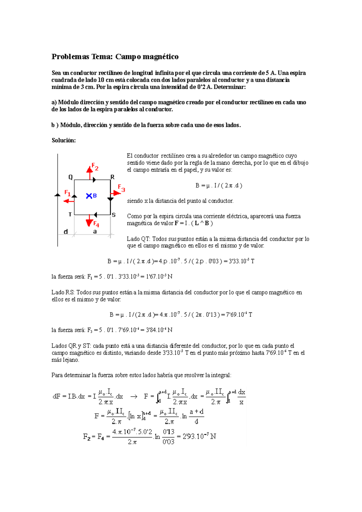 Problemas Tema Campo Magnetico - Problemas Tema: Campo Magnético Sea Un ...