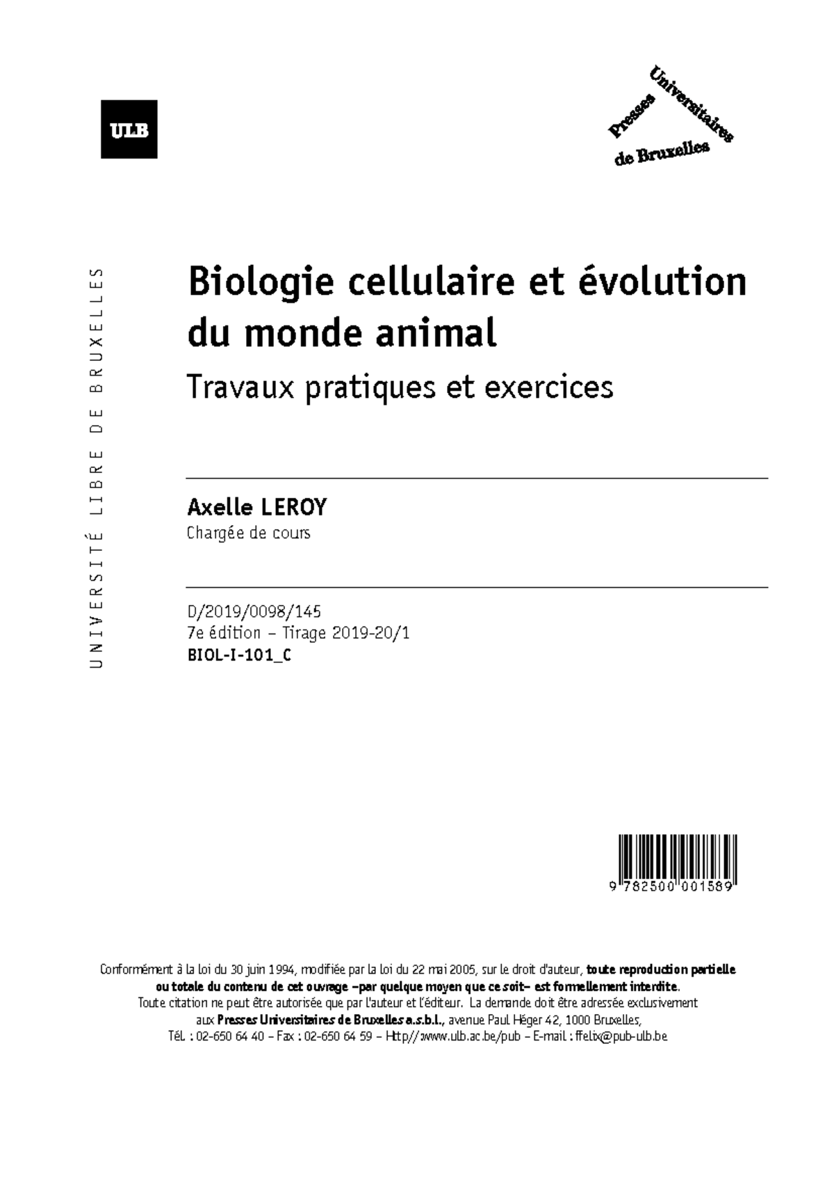 Biol I 101 C Nbl Ulb Biophysique Studocu