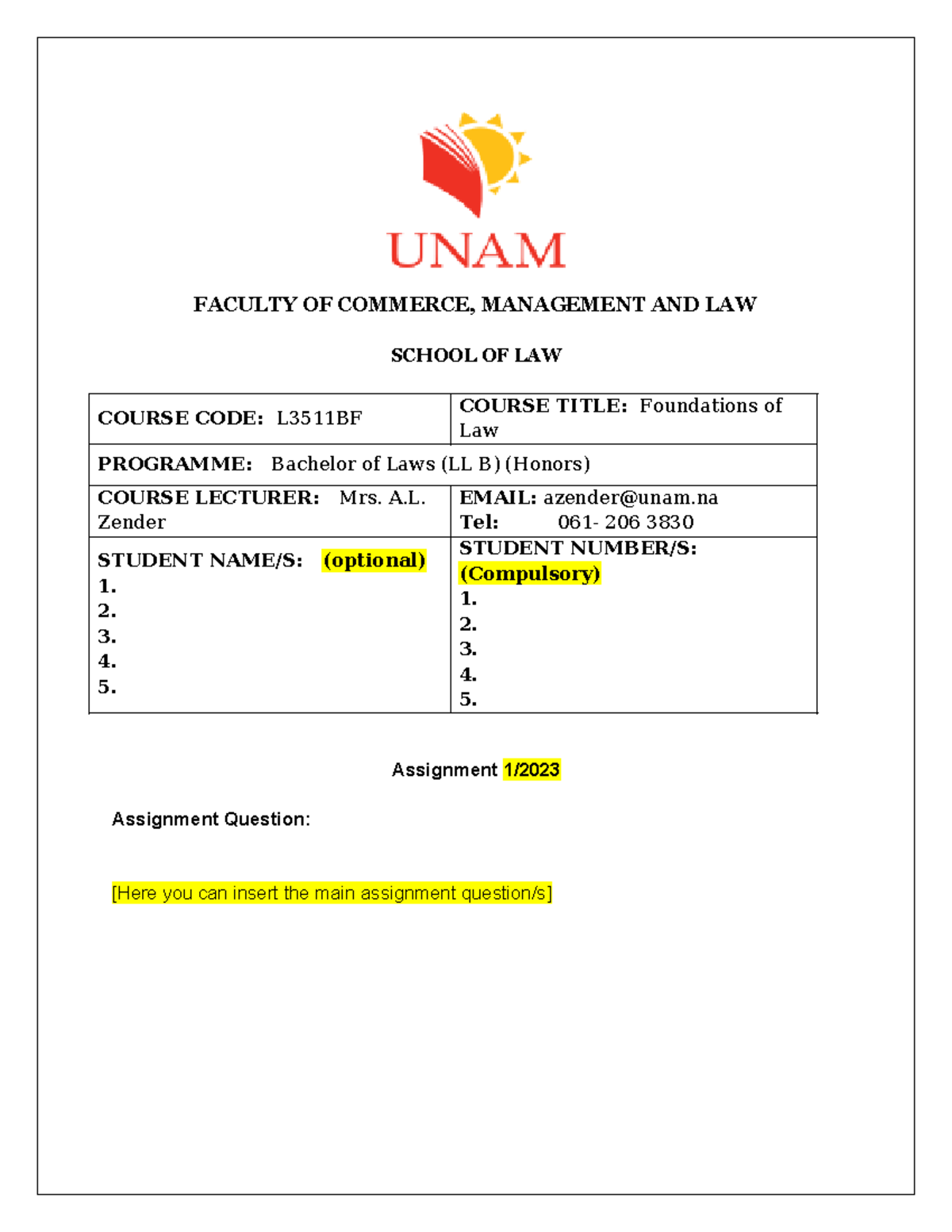 Example of Assignment Structure - FACULTY OF COMMERCE, MANAGEMENT AND ...