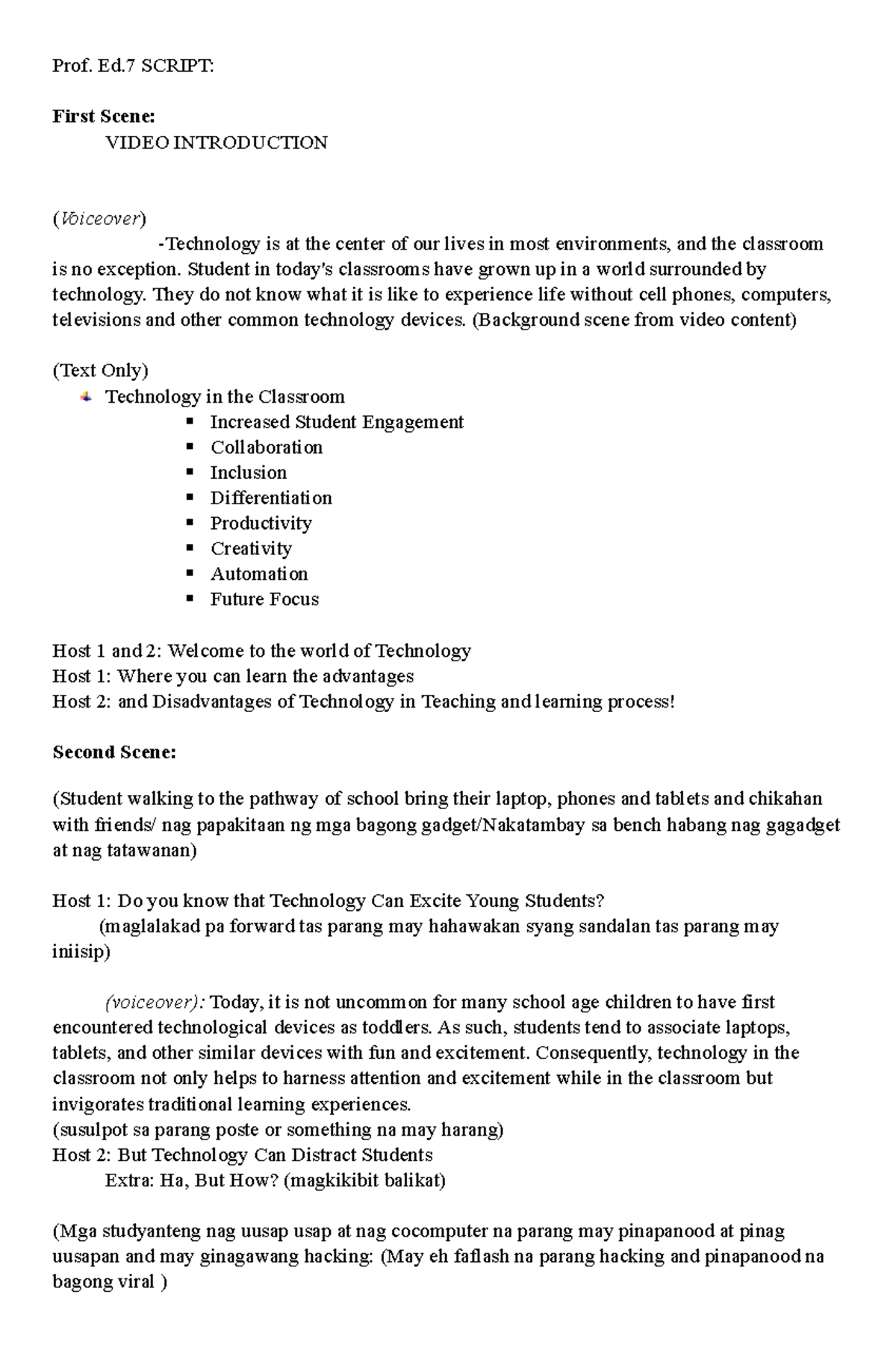 Prof.ed7- long- Vlog Script - Prof. Ed SCRIPT: First Scene: VIDEO ...
