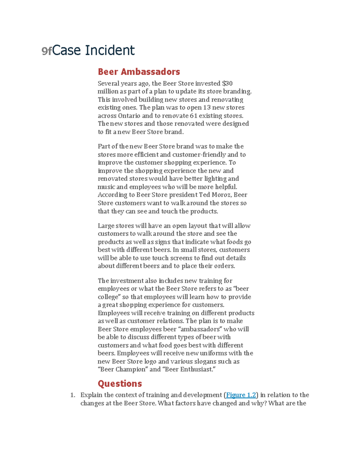 Chapter 1 Cases 9fCase Incident Beer Ambassadors Several Years Ago