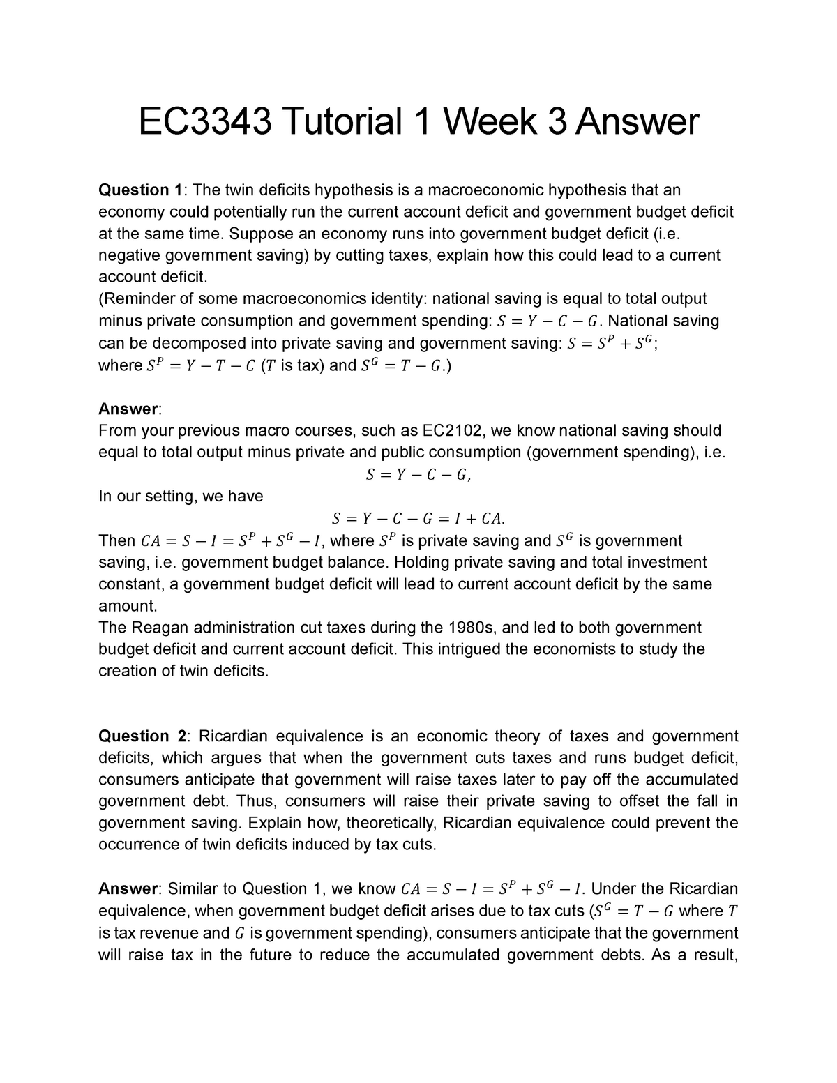 ec3343-tutorial-1-week-3-answer-ec3343-tutorial-1-week-3-answer-question-1-the-twin-deficits