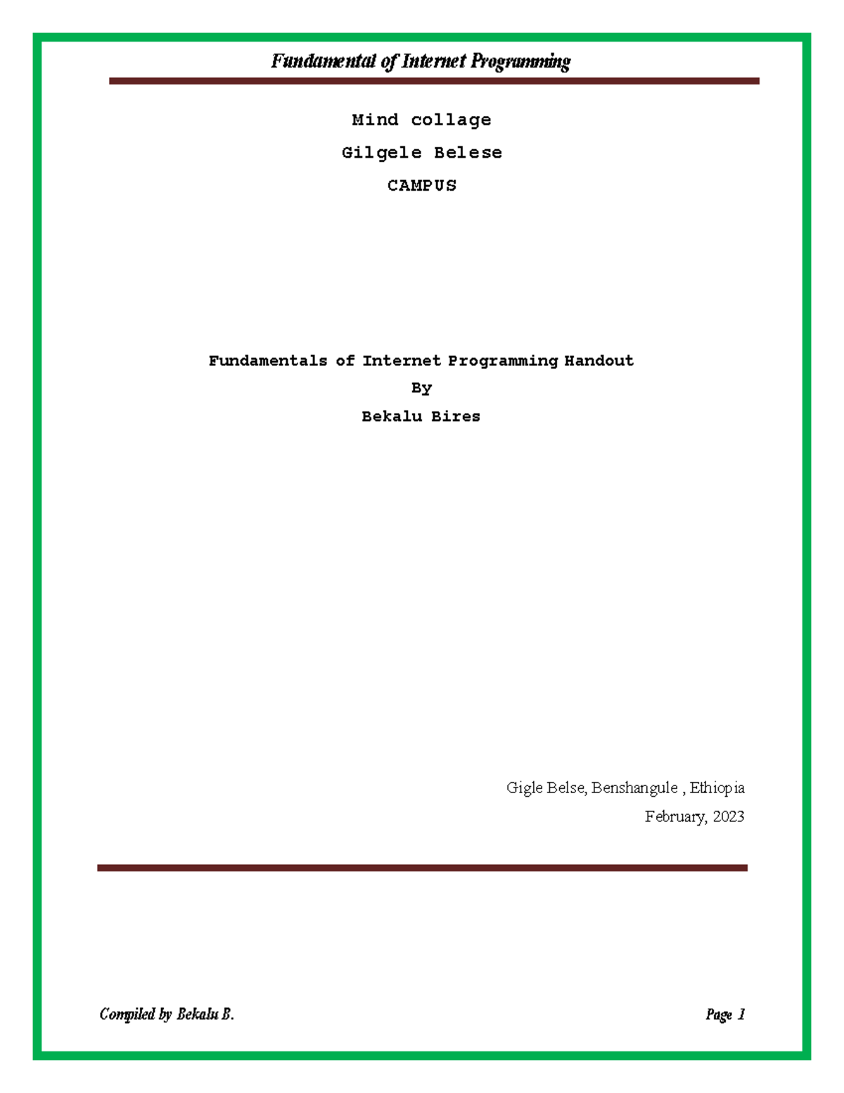 Fundamentals of Internet Programming all in One Handout - Fundamental ...