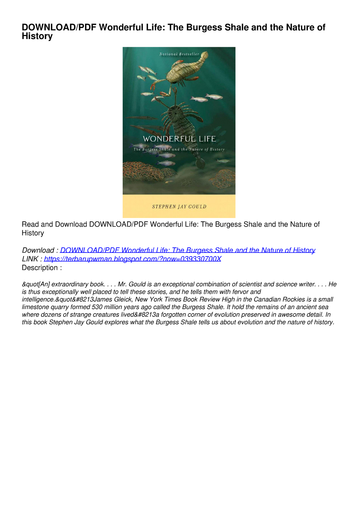 DOWNLOAD/PDF Wonderful Life: The Burgess Shale And The Nature Of ...