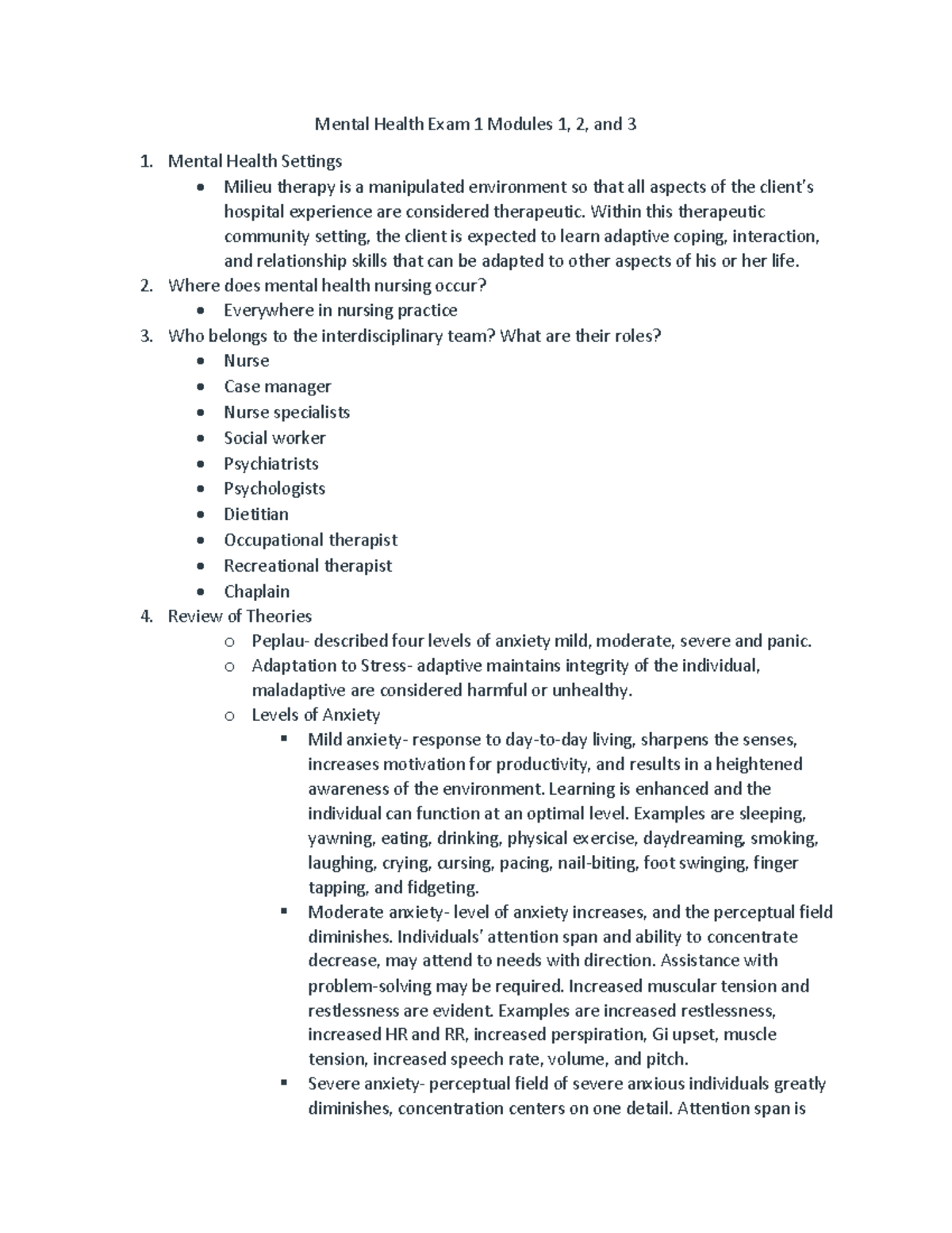 Mental Health Exam 1 - Modules 1, 2, and 3 - Mental Health Exam 1 ...