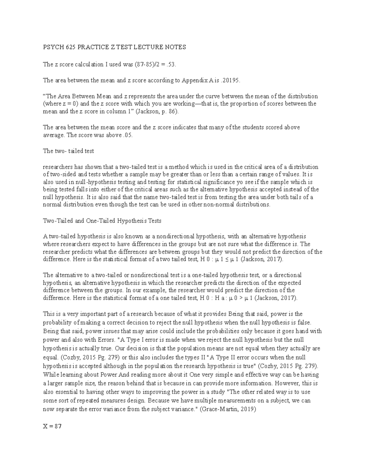 PSYCH 625 Practice Z TEST Lecture Notes - PSYCH 625 PRACTICE Z TEST ...