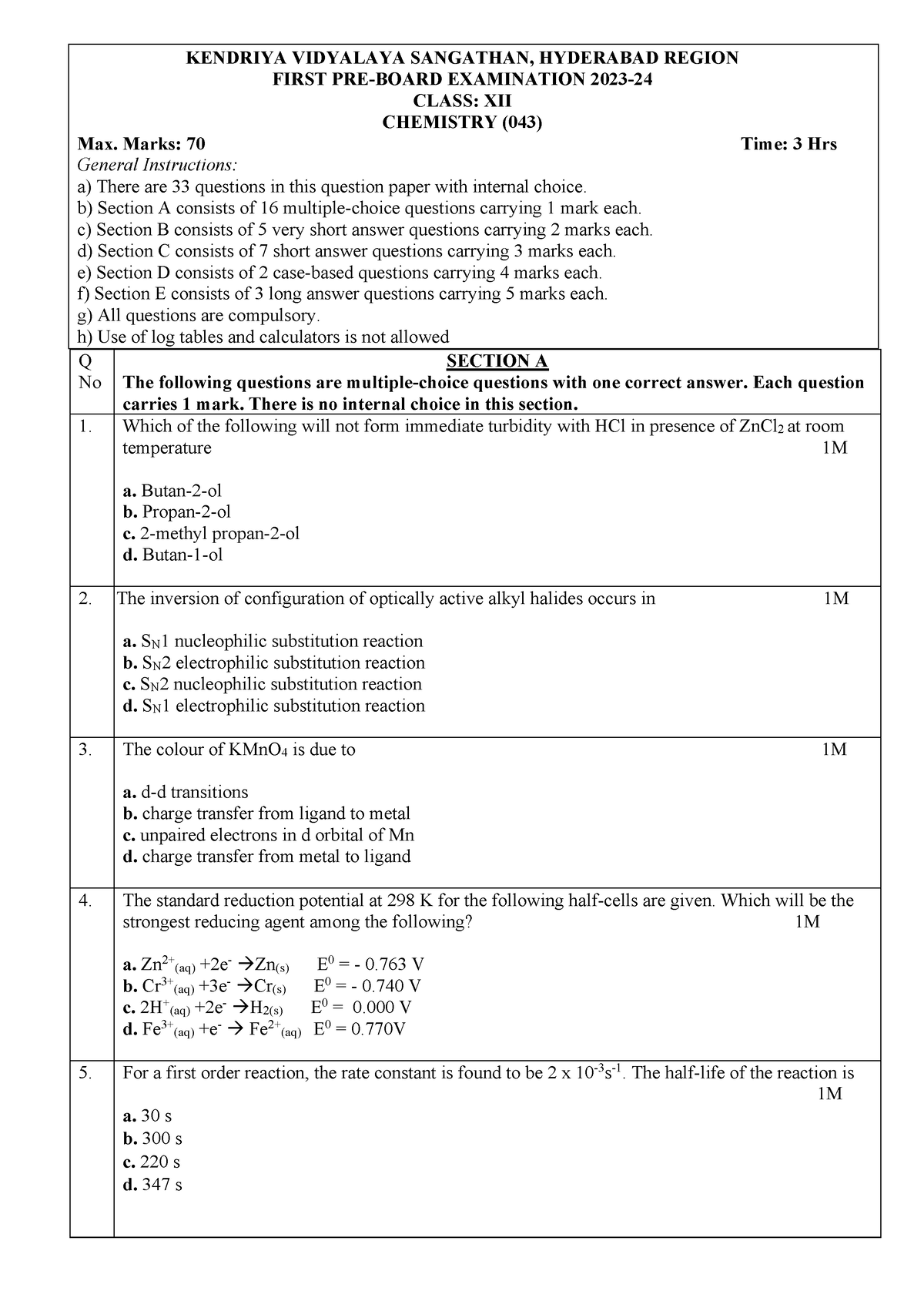 PBI XII CHEM QP1 - Project - KENDRIYA VIDYALAYA SANGATHAN, HYDERABAD ...