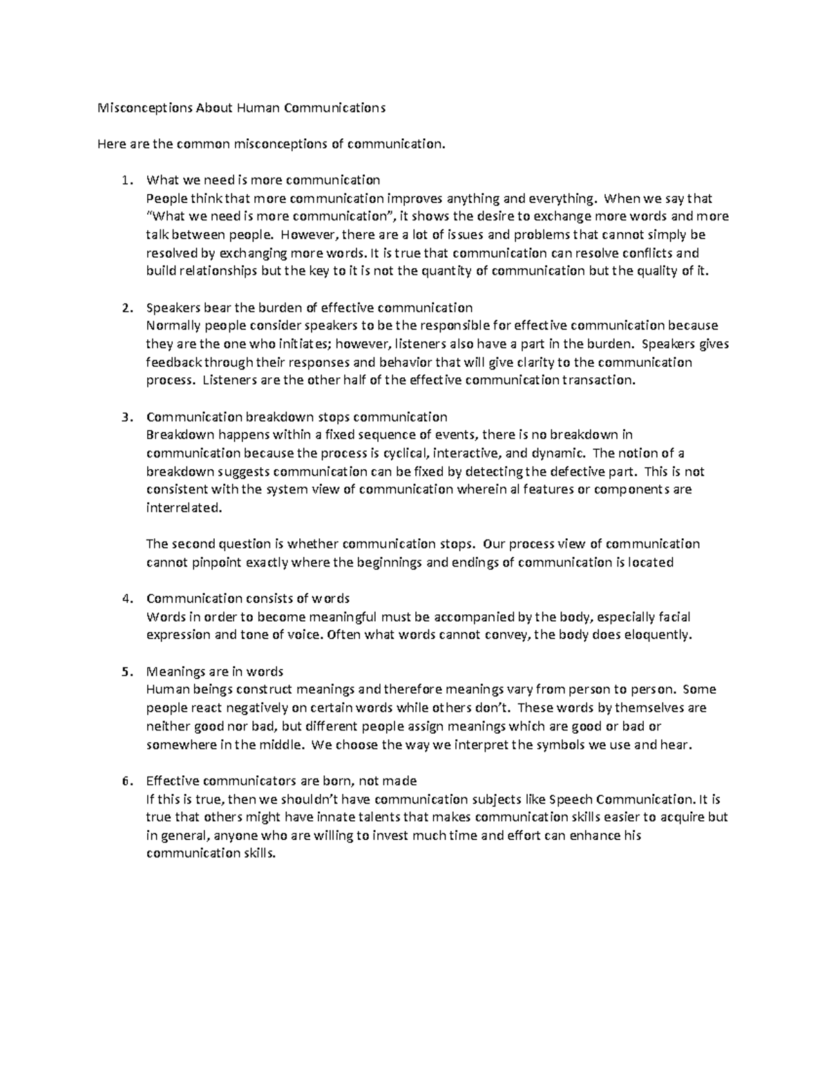 1 Discussion of Misconceptions About Human Communications ...