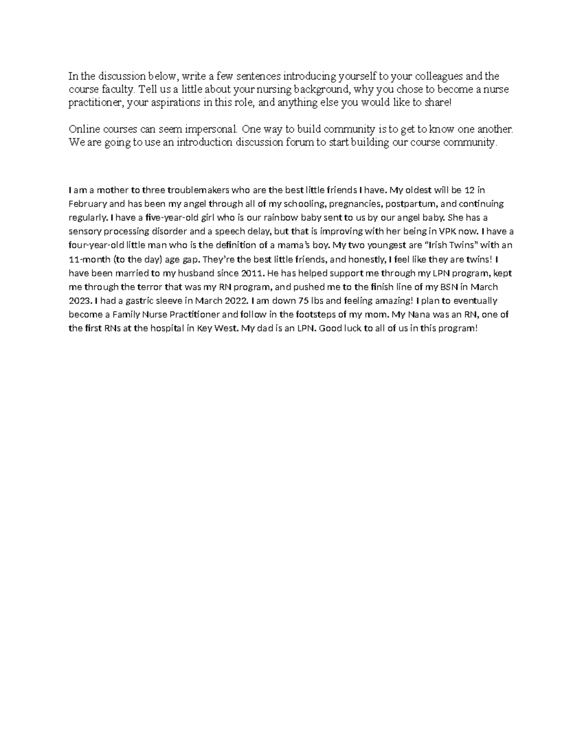 Introduction - Intro - In the discussion below, write a few sentences ...
