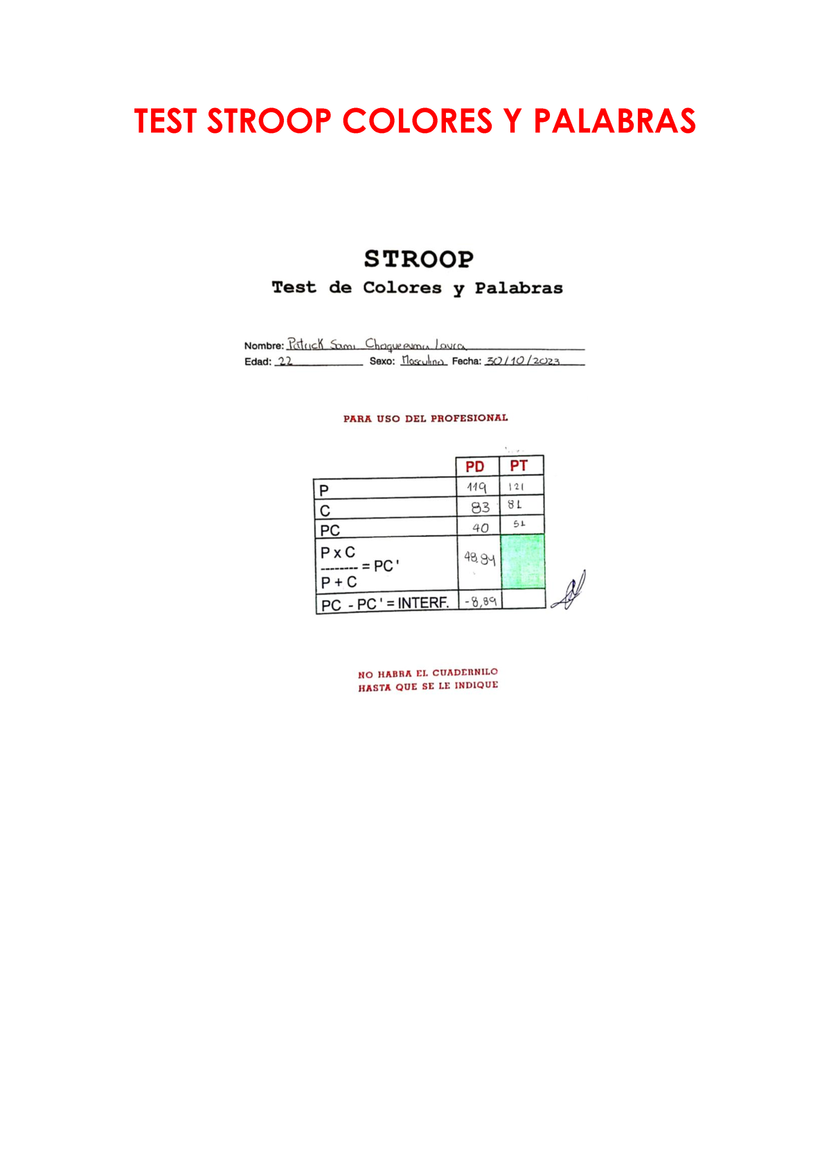 Test Stroop Colores Y Palabras Procesos Cognitivos 2 Superiores Test Stroop Colores Y 6702