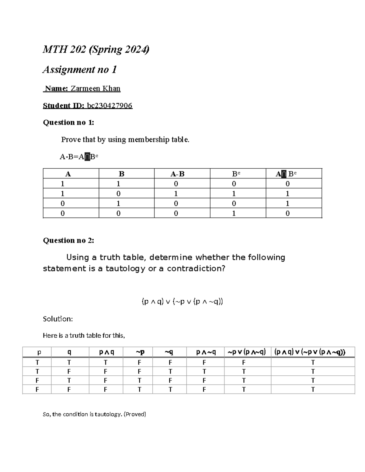 MTH202 assigment no 1 solution - MTH 202 (Spring 2024) Assignment no 1 ...