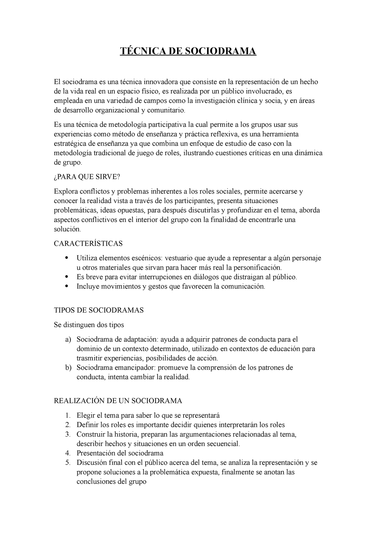 Sociodrama TÉcnica De Sociodrama El Sociodrama Es Una Técnica Innovadora Que Consiste En La 1461