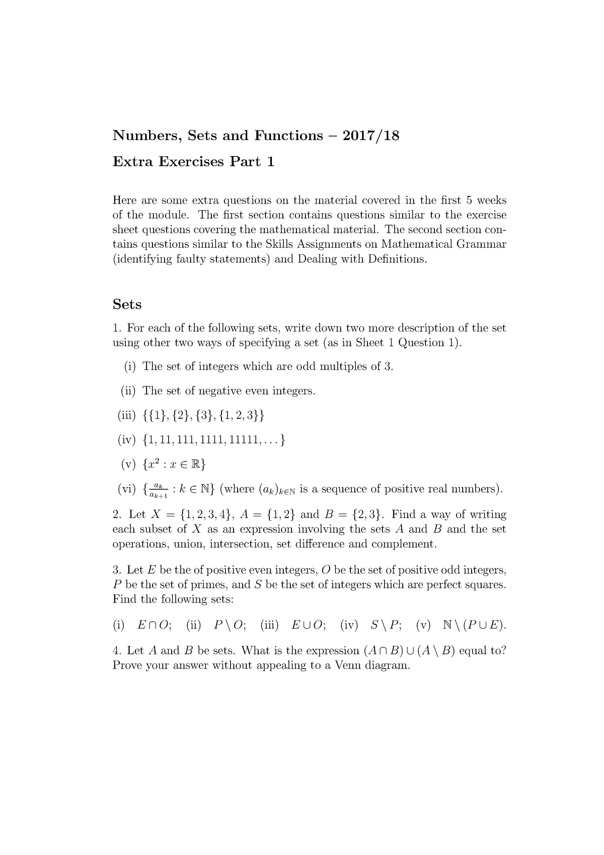 Extra Exercise Numbers Sets And Functions Mth4213 Qmul