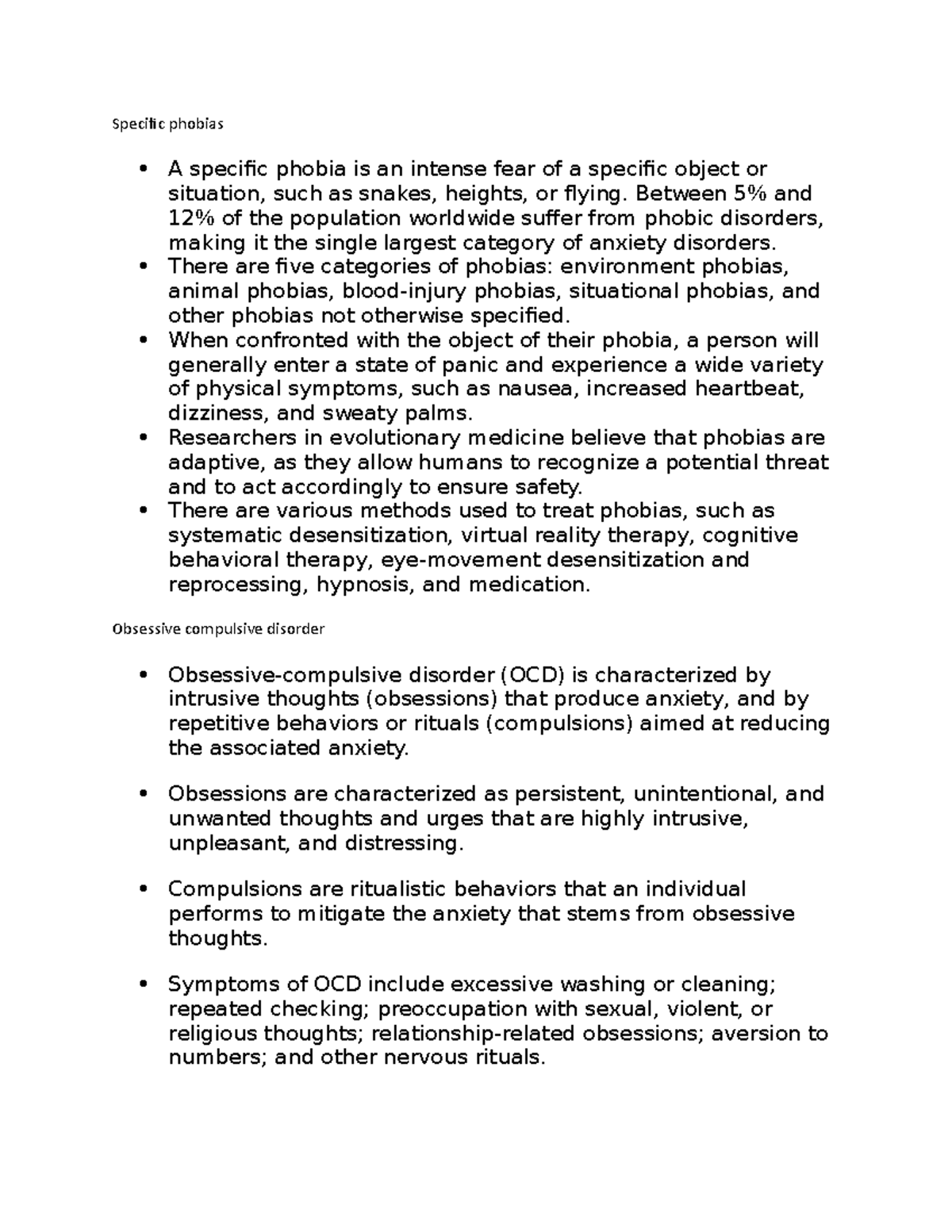 OCD and Specfic Phobias Notes - Specific phobias A specific phobia is ...